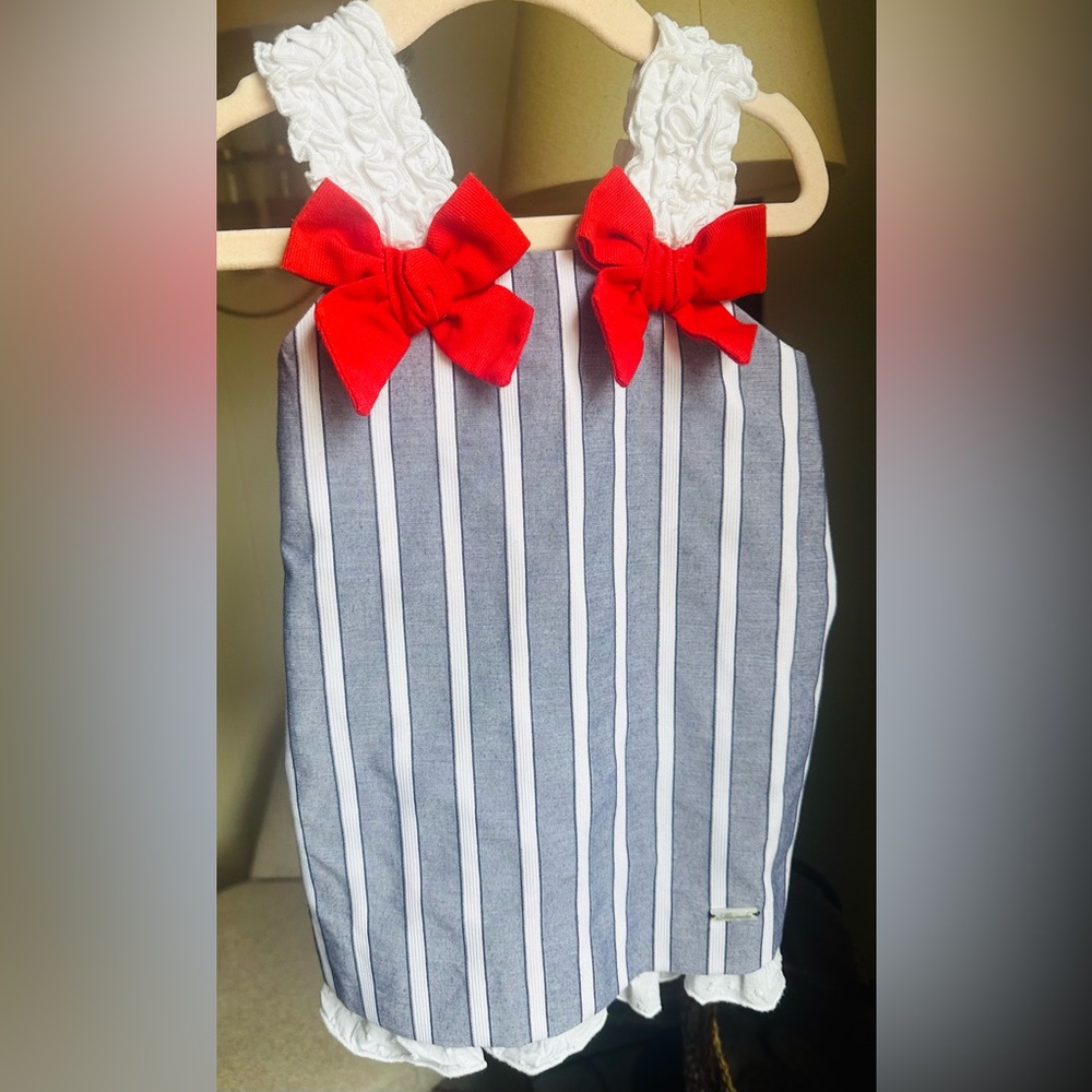 Striped Kids Dress with Red Bows